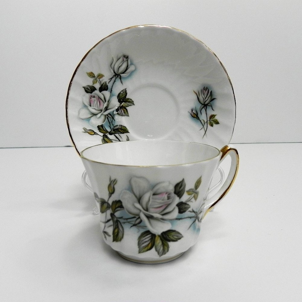 Collectable Vintage Royal Kendall Teacup & Saucer Light Blue & Pink Roses